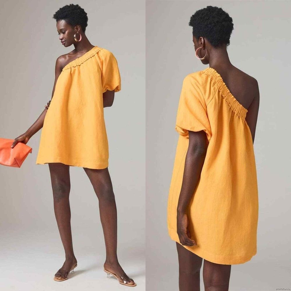 Anthropologie Mini Dress 3X One Shoulder Date Night Sexy Tropical Resort Orange